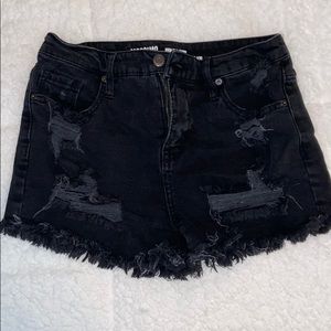 Black denim shorts
